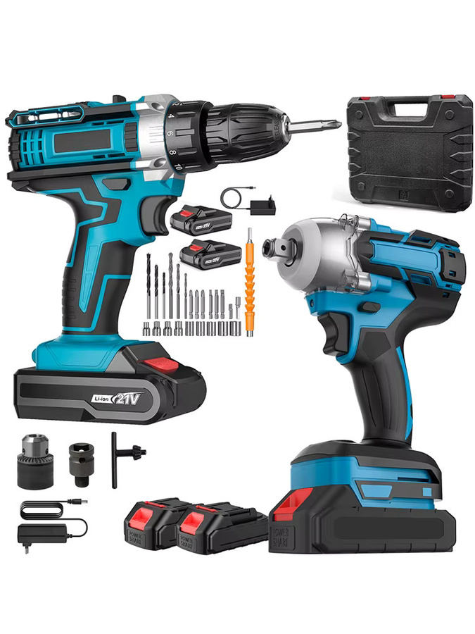 Kabelloses Schlagschlüssel und Bohrer Combo Kit 21V mit 520Nm Drehmoment und 32Nm Bohrtrieb in Blau - Bild 5