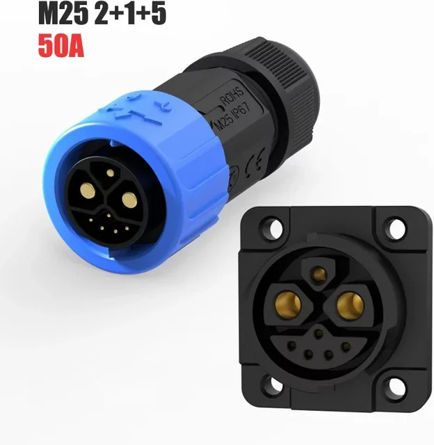 Elektrisches Motorrad Ladekabel mit M23 8Pin Anschluss für E-Bike Lithium-Batterie IP67 Schutzklasse 50A 2+1+5 Steckdose männlich und weiblich - Bild 1
