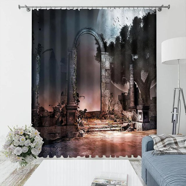 Yiran Furniture Verdunklungsvorhang mit 3D-Weihnachtsdesign, 2er-Set, Mehrfarbig, Breite: 55 cm, Höhe: 120 cm - Bild 1