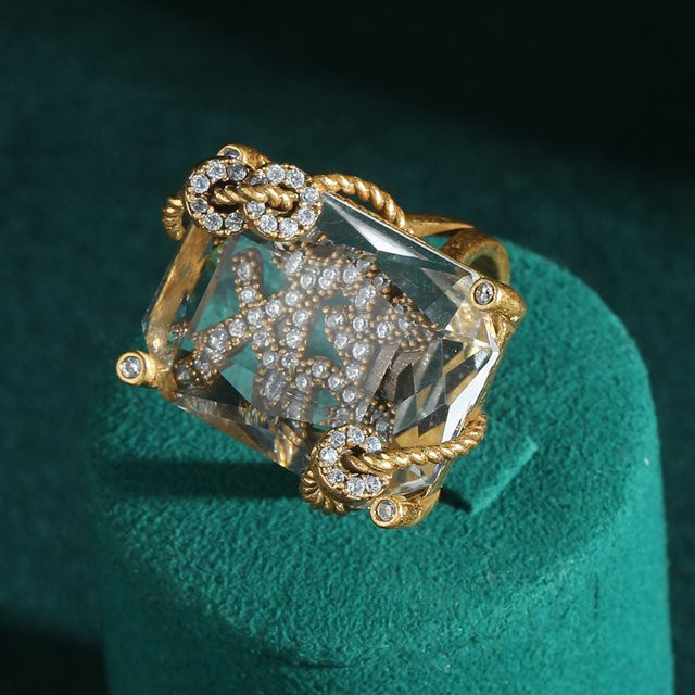 Icareu Ring, Messing, Weiß, Kristall, Damen, Vintage - Bild 1