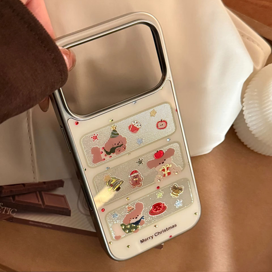 MUQGEW Handyhülle für iPhone 17 16 15 14 13 12 Pro Max mit Cartoon-Welpe im koreanischen Weihnachtsstil, silberne Randbeschichtung, stoßfeste Hartschale, Multicolor - Bild 2