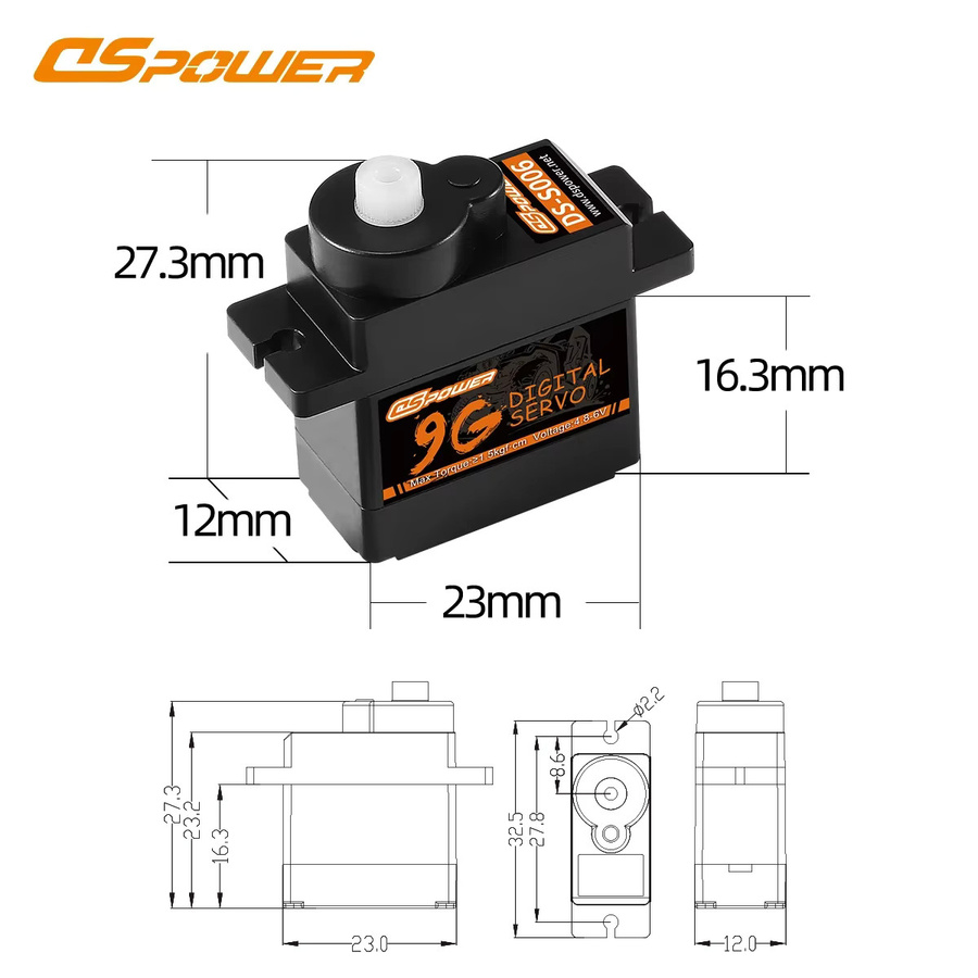 DSpower 9G Digital Micro Servo, 1,2 kgf.com Drehmoment, für RC Car 450 Helicopter Airplane Mini Q Robot Axial WLtoys SCX24 K999 - Bild 3