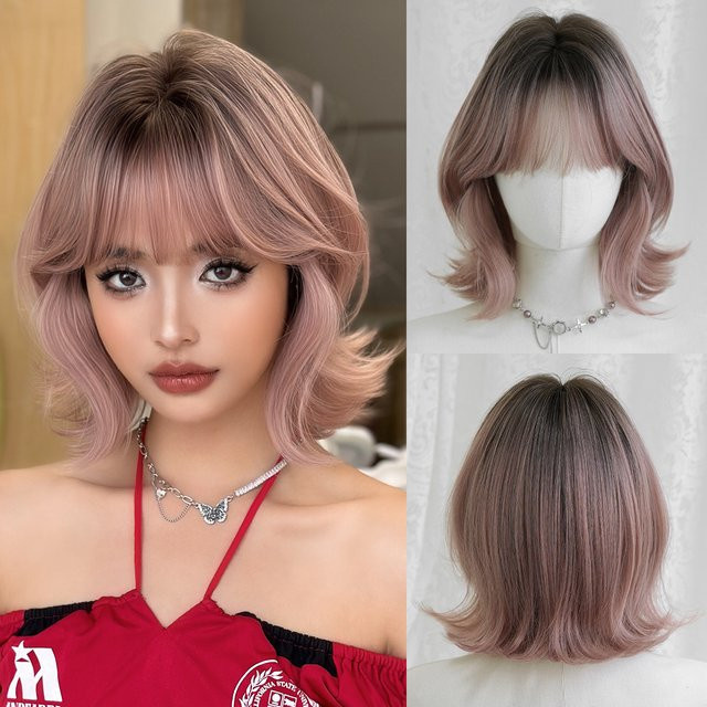 7JHH WIGS Bob-Perücke für Damen, lila-rosa, synthetisch - Bild 1