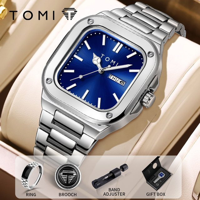 TOMI Armbanduhr, Quarz, Edelstahl, Blau, Herren, Eckig - Bild 1