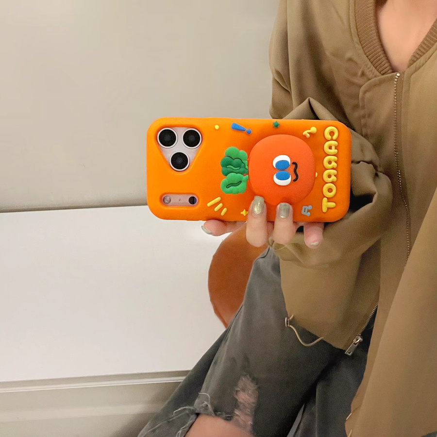 Stoßfeste iPhone Handyhülle mit 3D-Karottenkopf-Griff in Orange für iPhone 17 16 15 14 13 12 Pro Max Plus und 16e - Bild 2