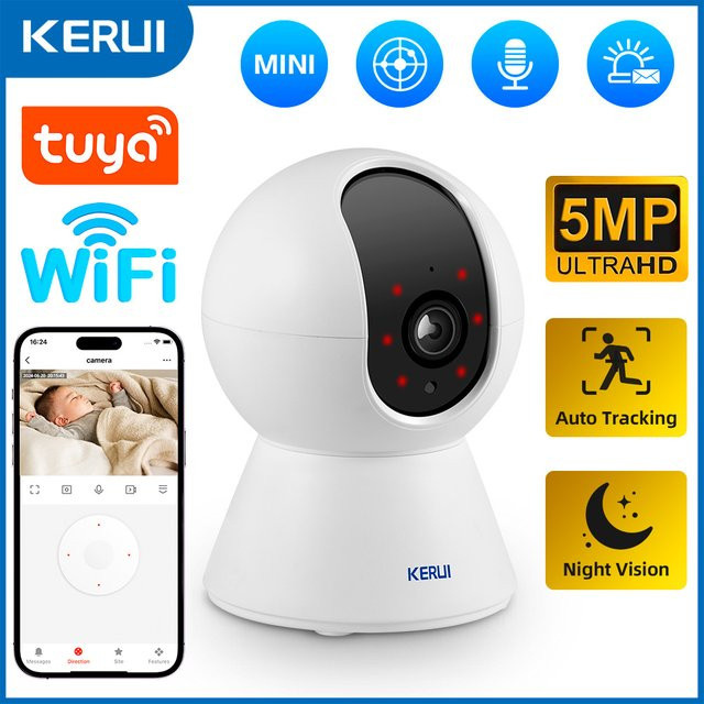 KERUI Tuya Smart Mini WiFi IP Kamera Indoor, 5MP Wireless Home Security CCTV mit AI Menschlicher Erkennung und Auto Tracking, Weiß - Bild 1
