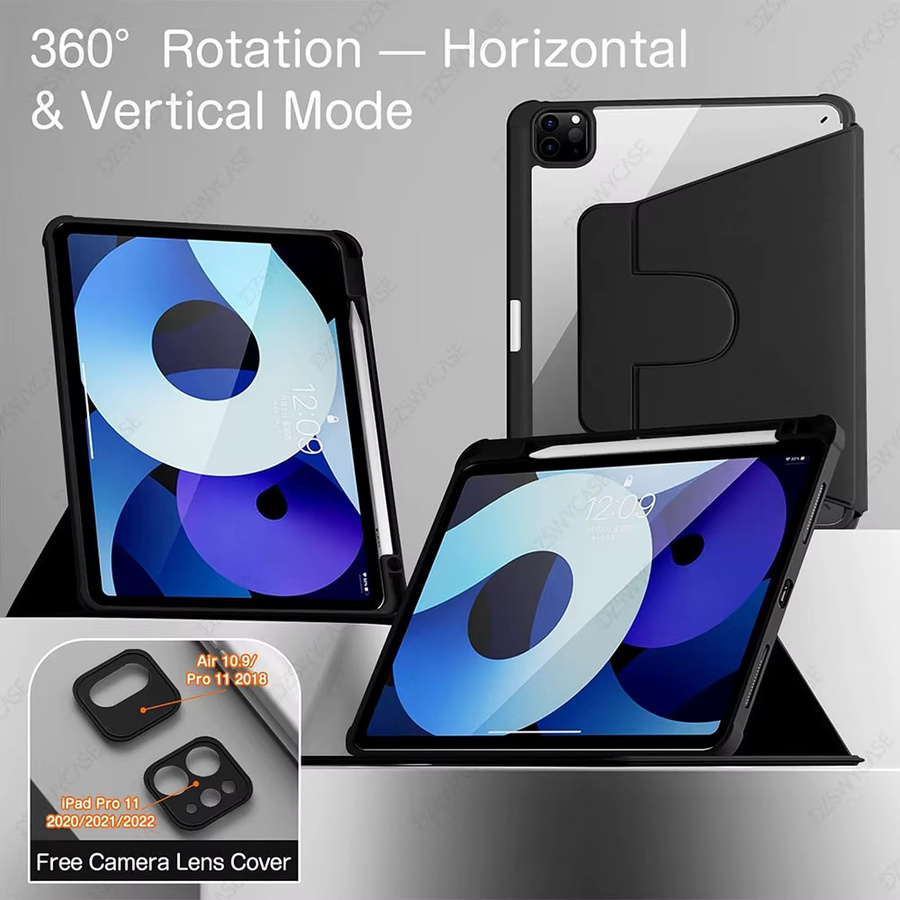 DZSWYCASE 360 Grad drehbare Schutzhülle für iPad Air 11 Zoll M4 M3 M2 sowie iPad Air 5./4. Generation und iPad Pro 11 Zoll 2018-2022 mit Stifthalter-Abdeckung in Schwarz oder Grün - Bild 3