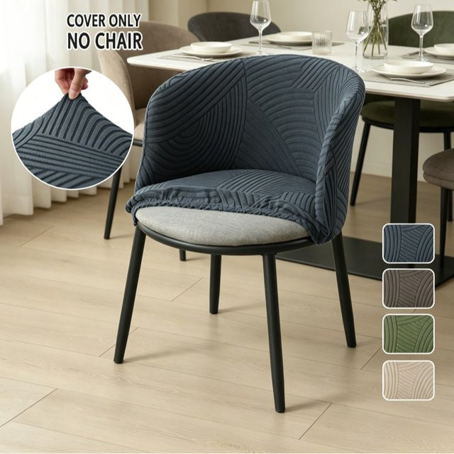 WANERQU Jacquard Stuhlbezug für runde Sessel im skandinavischen Design, elastischer Sitzbezug in Grau - Bild 1