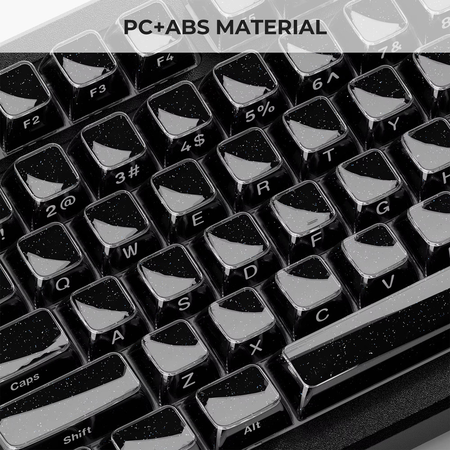XVX Schwarze Kristall-Tastenkappen mit Glitzerpulver, MDA/OEM Profil, Double-Shot Glänzendes Tastenkappen-Set für 122/136 Tasten - Bild 3