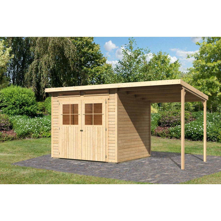Karibu Holz-Gartenhaus Egersund Natur mit Pultdach und modernem Design, Farbe: Braun, B/T/H: 238 x 213 x 220 cm - Bild 2