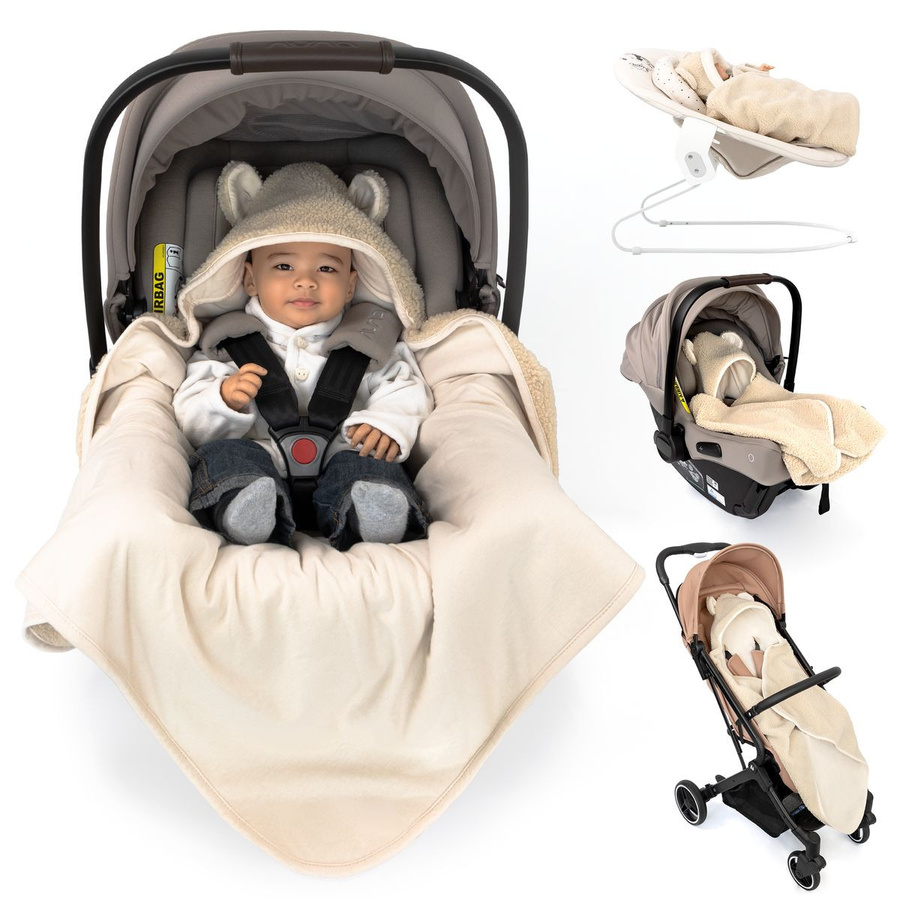 Zamboo Einschlagdecke Teddy für Babyschalen aus Baumwolle in Beige mit OEKO-TEX Standard 100 - Bild 1
