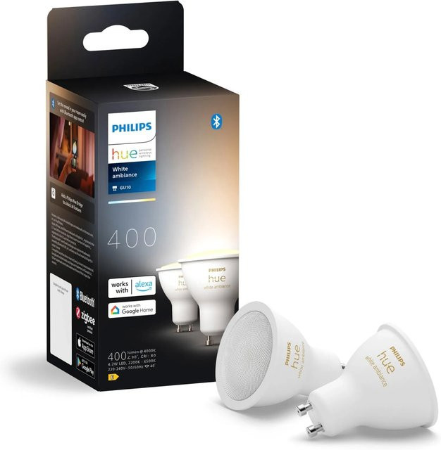 Philips Hue White Ambiance GU10 Smart LED Leuchtmittel Doppelpack, Weiß - Bild 1