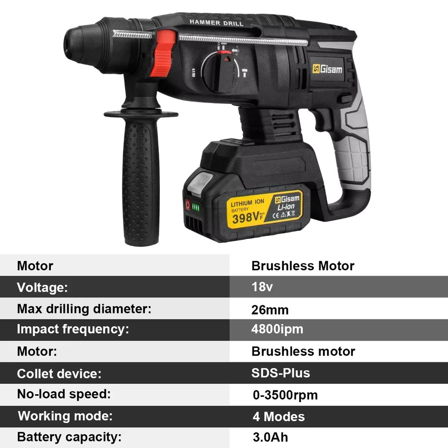 G nto kabelloser bürstenloser elektrischer Bohrhammer für Makita 18 V Akkus, multifunktionales Akku-Schraubwerkzeug, Schwarz - Bild 3
