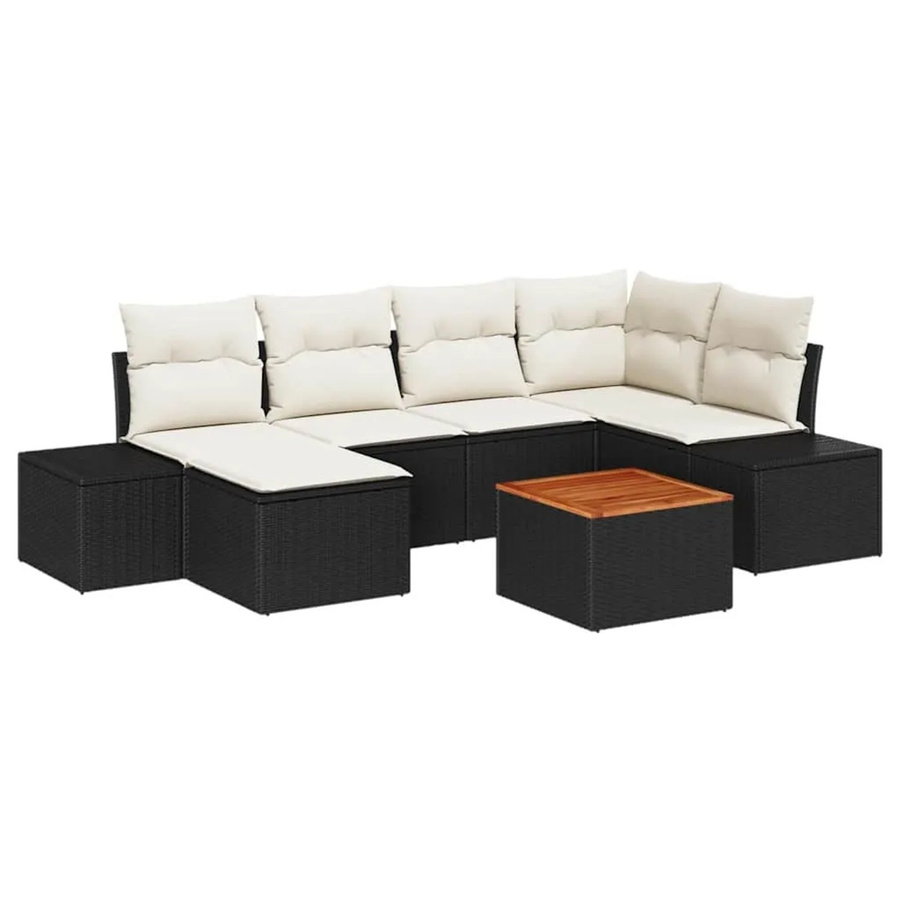 vidaXL Garten-Sofa-Set 7-teilig aus PE-Rattan und Akazienholz in Schwarz-Weiß - Bild 2