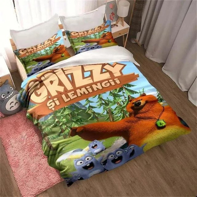Bettwäsche-Set Grizzy und die Lemminge mit Bettbezug und Kissenbezug, Mehrfarbig, B/H: 135 x 200 cm - Bild 1