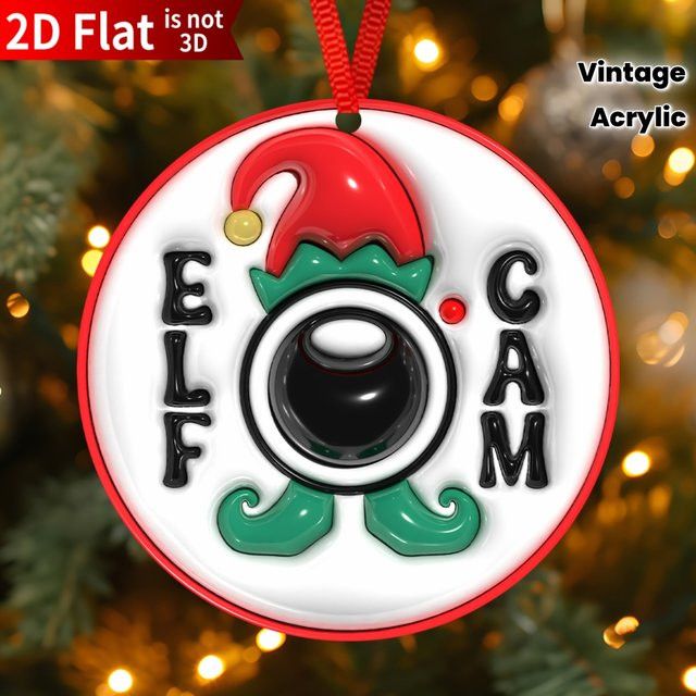 DUTRIEUX Weihnachtsschmuck Elfenkamera aus Acryl mit rotem Band, 2D flacher Baumschmuck für deine Weihnachtsdekoration - Bild 1