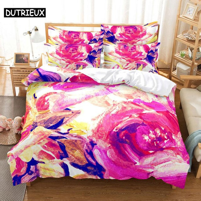 Binchi Fitness Bettwäsche-Set mit Blumen-Design in Pink, Mikrofaser-Bettbezug und Kissenbezug mit 3D-Druck, B/H: 220 x 240 cm oder 200 x 200 cm - Bild 1