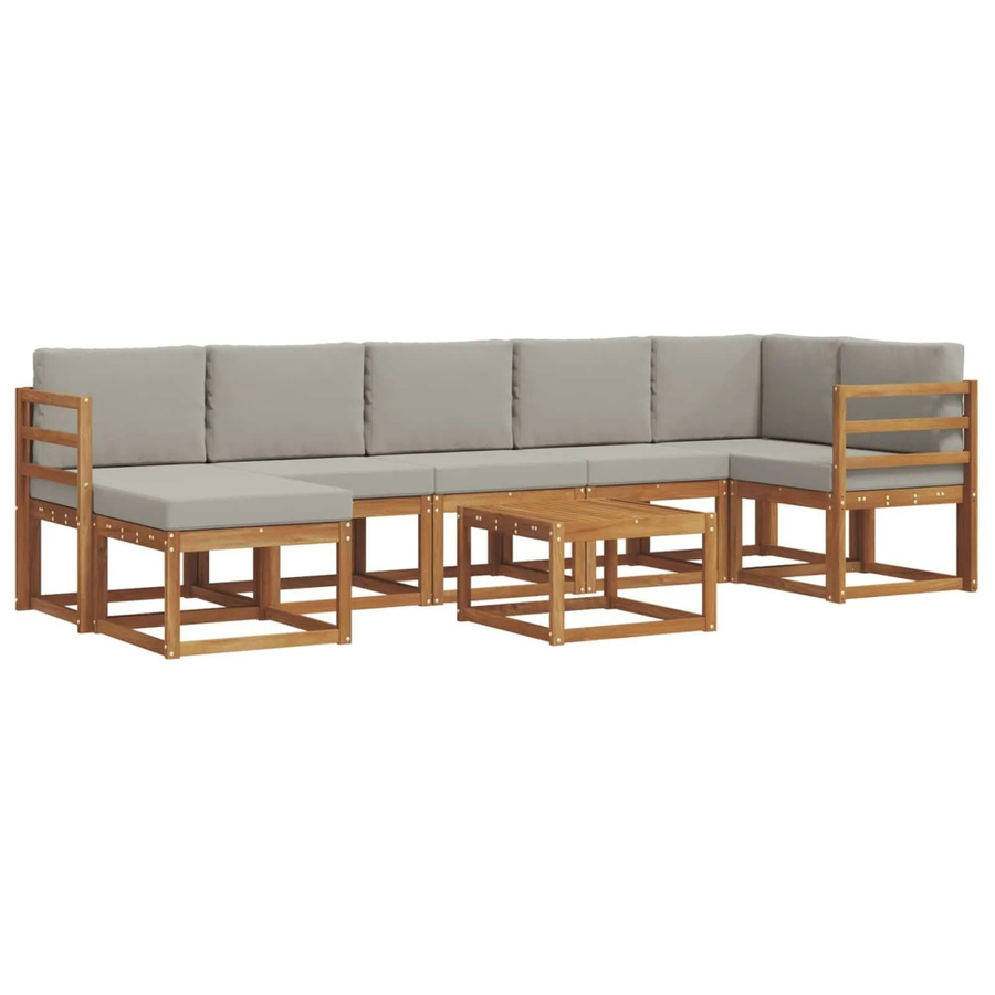 vidaXL Outdoor-Sofagarnitur aus Akazienholz in L-Form mit 8-teiligem Set, Farbe: Natur und Grau - Bild 2