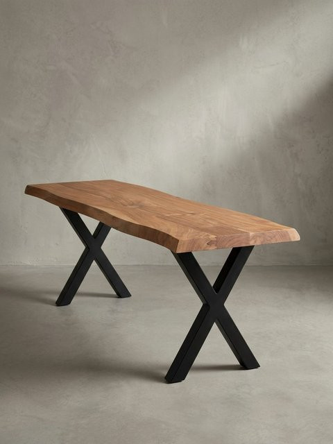KADIMA DESIGN Sitzbank aus Akazie Massivholz und Metall in Braun mit Baumkante, B/T/H: 120 x 40 x 45,5 cm - Bild 1