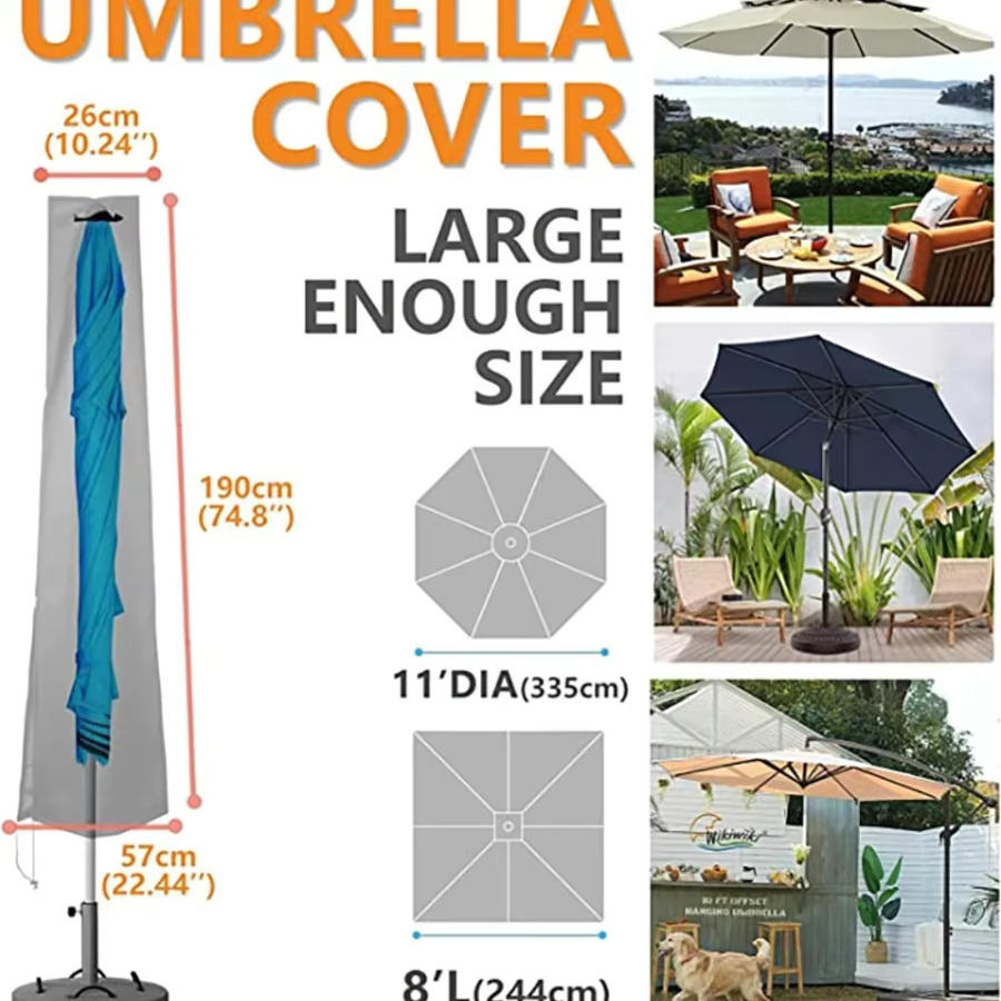 Wasserdichter Regenschirm-Ersatzbezug aus Polyester in Schwarz für Garten und Terrasse, Durchmesser: 190 cm, Tiefe: 57 cm - Bild 2