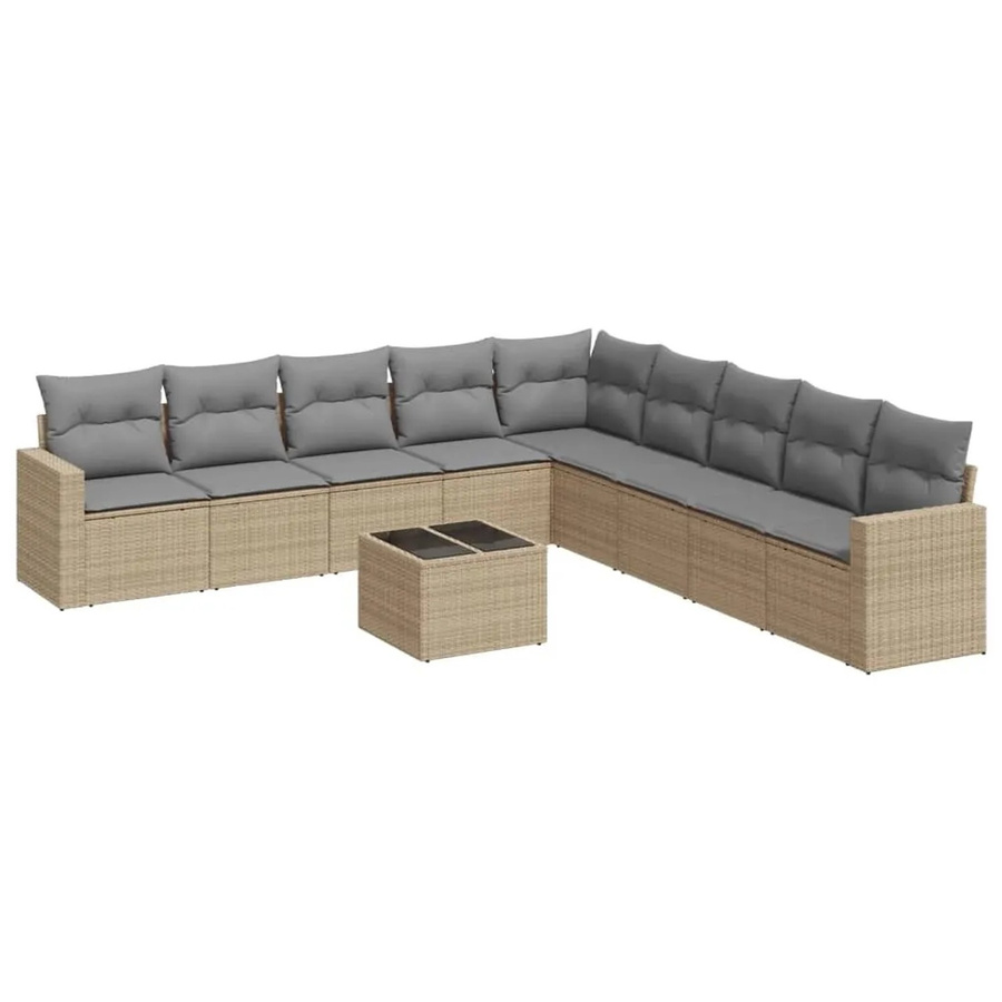 vidaXL 10-teilige Garten-Sofagarnitur aus Poly-Rattan mit Kissen in Beige-Grau - Bild 2