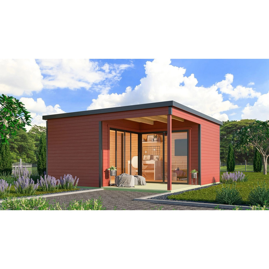 Lasita Holz-Gartenhaus Domeo 6 Loggia mit Flachdach in Schwedenrot, Blockbohlenbauweise, B/T: 500 x 500 cm - Bild 2