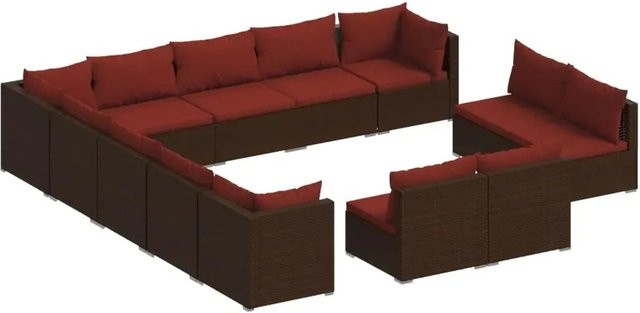 vidaXL 13-tlg. Garten-Lounge-Set in U-Form aus braunem Poly-Rattan mit Kissen und pulverbeschichtetem Stahlgestell - Bild 1