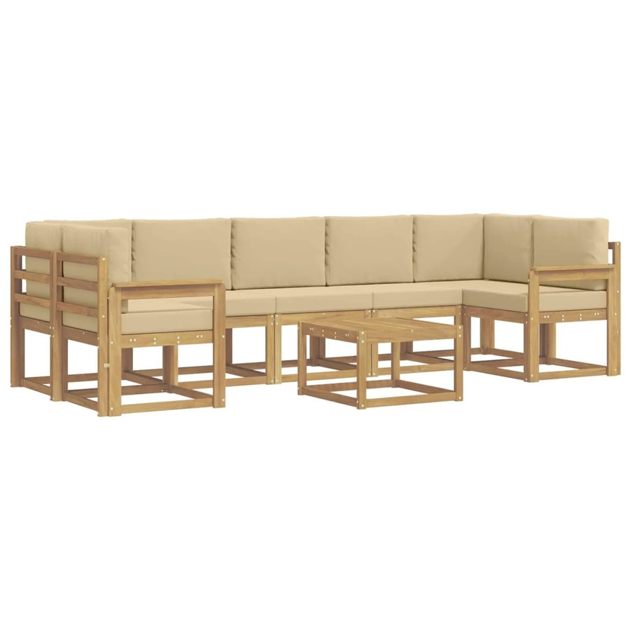 vidaXL Outdoor-Sofagarnitur 6-teilig aus Akazienholz in L-Form mit Polstern und Kissen, Beige/Braun/Weiß - Bild 2