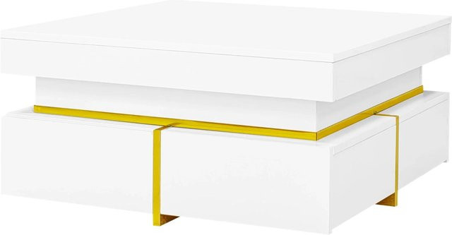 okwish Couchtisch mit Schubladen in Weiß, moderner Wohnzimmertisch, B/T/H: 70 x 70 x 35,5 cm - Bild 1