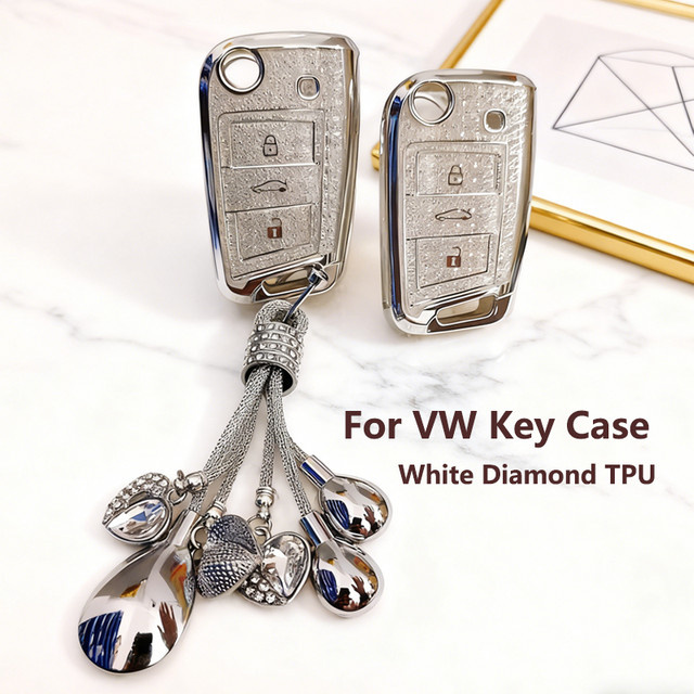 ICAR White Diamond TPU Autoschlüssel Etui für VW Golf 7 MK7, Tiguan MK2, SEAT Ateca, Leon FR und Ibiza in Weiß/Silber - Bild 1