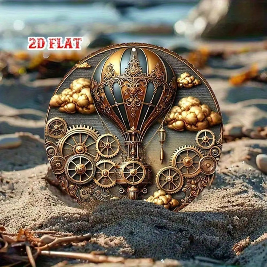 GlamourSteam Vintage Heißluftballon Wandkunst aus Metall, rundes Steampunk-Dekor aus Aluminium, Durchmesser: 20 cm - Bild 2