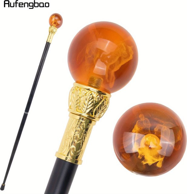 Rufengbao Dekorativer Walkingstock mit braunem Glas-Wolf und goldenem Gehstock, Höhe: 93 cm - Bild 1