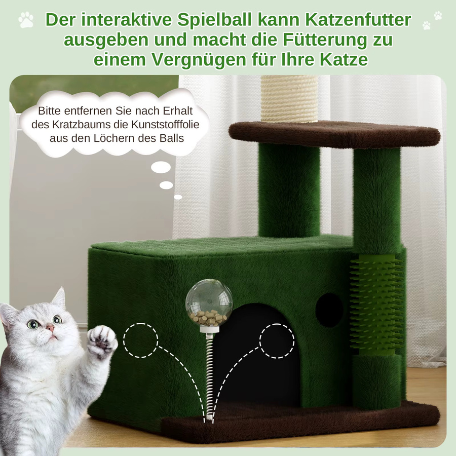 Dogat 3-in-1 Katzenkratzbaum mit Höhle und Spielzeug, Grau/Grün, H: 90 cm, B: 40 cm, T: 40 cm - Bild 5