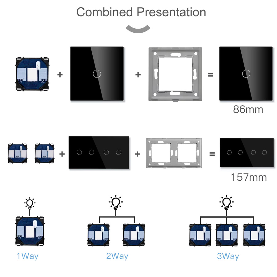BSEED Zigbee Smart Home Ersatzteile: Touch Glas Panel in Schwarz für Tuya Dimmer, Vorhangschalter und Steckdosen mit Neutralleiter - Bild 3