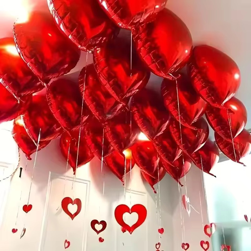 BALONAQ Herz Luftballons aus Aluminiumfolie in Rot für Valentinstag, Hochzeit, Geburtstag und Party - Bild 2
