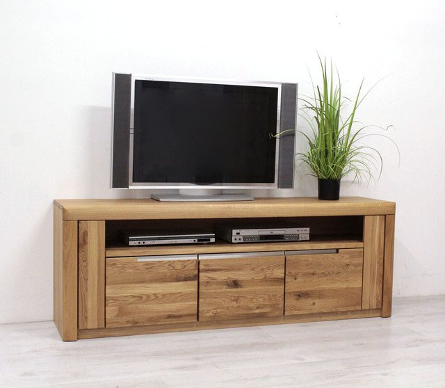 Solido TV-Anrichte aus massiver Wildeiche in Braun mit Metallakzenten und modernem Design - Bild 1