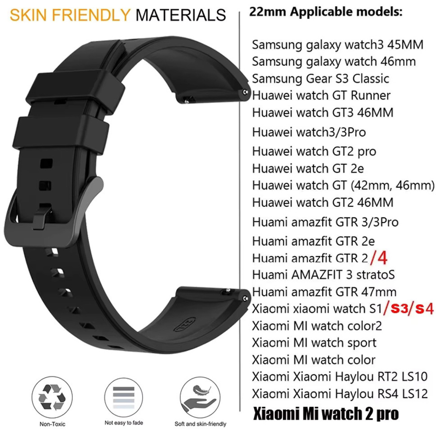 Uhrenarmband Silikon, Schwarz, Unisex, 22 mm - Bild 6