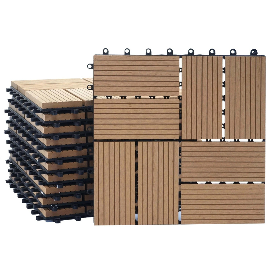 BERLINLODGE WPC Bodenfliesen Set 11 Stück in Teak Holzoptik für Balkon und Terrasse, B/B: 30 x 30 cm, Farbe: Braun - Bild 2