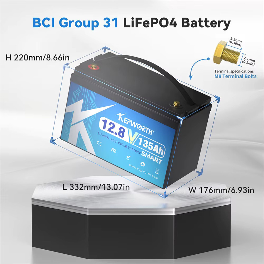 KEPWORTH 12V 135Ah LiFePO4-Akku mit Bluetooth und 100A BMS in Schwarz - Bild 2