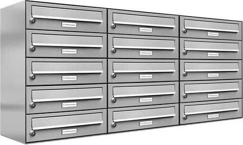AL Briefkastensystem für 15 Parteien zur Aufputzmontage, silberfarben, B/H/T: 115,9 x 57,5 x 27,5 cm - Bild 1