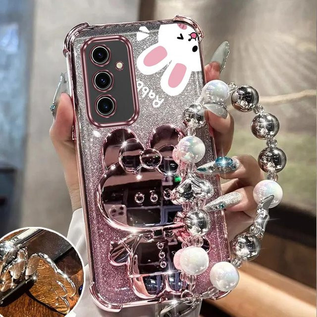 Glitzer Kaninchen Handyhülle mit Airbag-Schutz und Standfunktion für Samsung Galaxy S25 S24 S23 Ultra Plus FE in Blau - Bild 1
