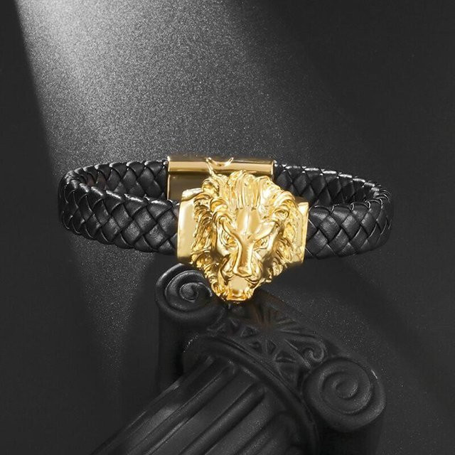 Lederarmband Löwenkopf, gray, Herren - Bild 1