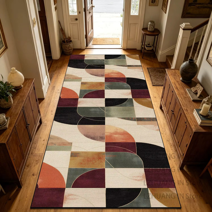 VIKAMA Retro-geometrischer Läufer-Teppich, mehrfarbig, rutschfest und waschbar, für Flur und Treppe, B/T: 120 x 120 cm - Bild 1