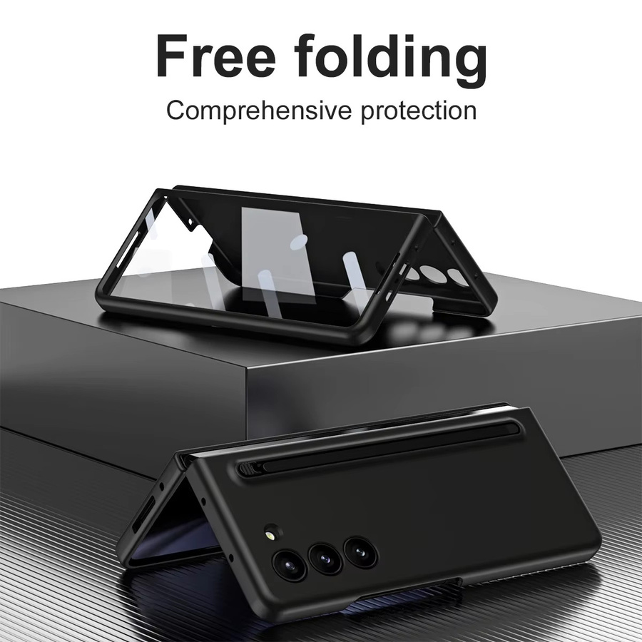 Samsung Galaxy Z Fold 6 5 4 3 Schutzhülle aus Kunststoff mit Stift-Slot und Glas Schutzfolie in Schwarz - Bild 2