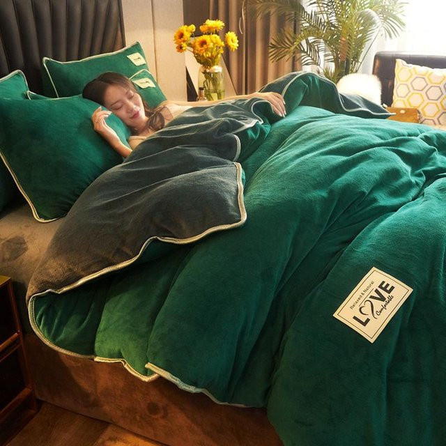 WTEMPO Bettwäsche aus Flanell und Kristall-Samt, Reversible Bettbezug in Grün, B/H: 150 x 200 cm - Bild 1