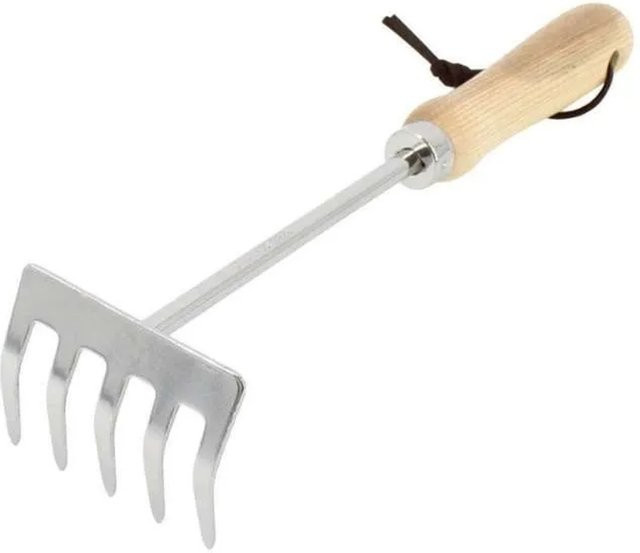 Galaflor Kleinrechen aus Edelstahl mit Holzgriff aus Esche, 5 Zinken, Silber - Bild 1