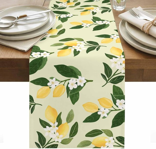 JINGYUE Pet Tischläufer mit Sommer Zitronenblättern und Blumen in Beige, B/H: 150 x 33 cm - Bild 1
