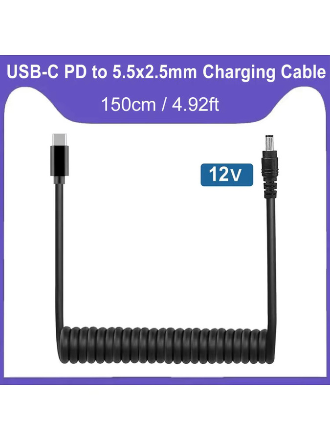 USB-C auf 12 V DC-Klinkenstecker-Adapter Typ C PD-Ladekabel für LCD-Monitore und Radio, Schwarz, Anschlussgröße: 5,5 x 2,5 mm - Bild 4