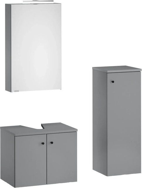 Erst-Holz Badmöbel Set in Grau, bestehend aus Spiegelschrank mit LED-Beleuchtung und Waschtischschrank, modern und matt - Bild 1
