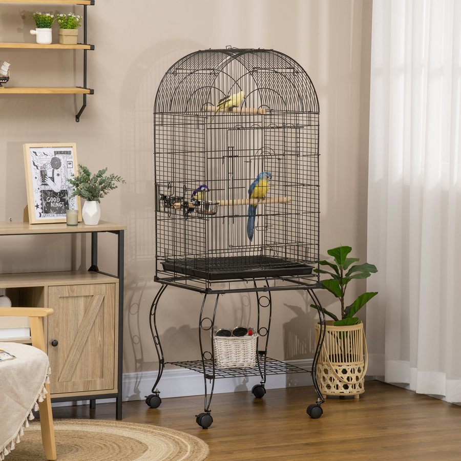 PawHut Vogelkäfig und Voliere für Wellensittiche und Kanarienvögel mit schwarzen Metallrädern, B/T/H: 51 x 51 x 153 cm, Aosom - Bild 2
